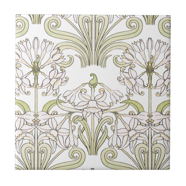 Champagne Art Nouveau Floral Tile (Front)