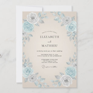 Champagne Azure Leafy Wedding Invitation