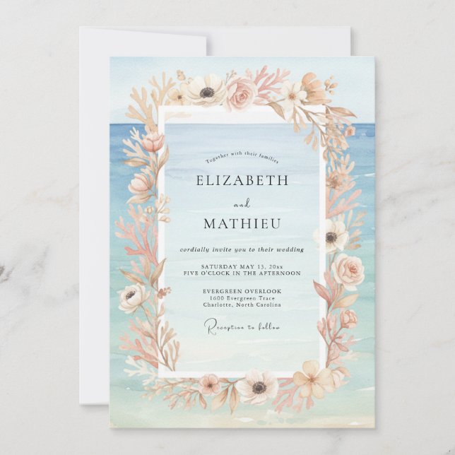 Champagne Azure Pampas Eucalyptus Wedding Invitation (Front)