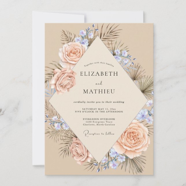 Champagne Azure Pampas Sage Wedding Invitation (Front)