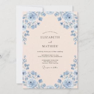 Champagne Azure Rose Wedding Invitation