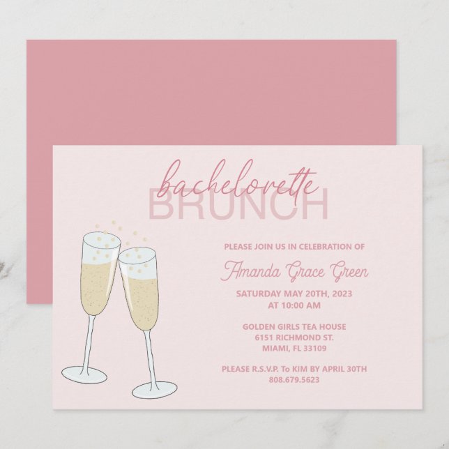 Champagne Bachelorette Brunch Invitation (Front/Back)