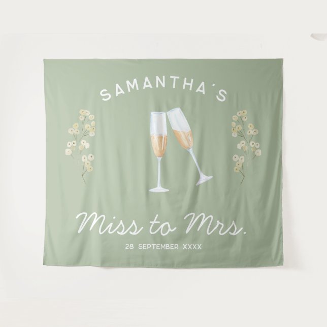 Champagne Bachelorette Party Miss to Mrs Floral Tapestry (Front (Horizontal))
