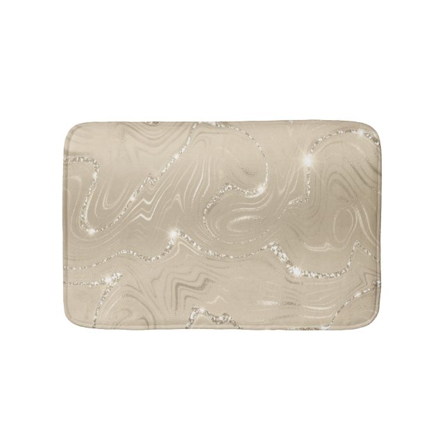 Champagne Background White and Beige Glitter Bath Mat (Front)