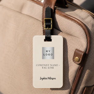 Champagne beige business company logo name luggage tag