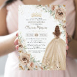 Champagne Beige Cream Floral Princess Quinceañera  Invitation<br><div class="desc">Personalise this elegant champagne floral Quinceañera / Sweet 16 birthday invitation easily and quickly. Simply click the customise it further button to edit the texts, change fonts and fonts colours. Featuring beautiful watercolor champagne flowers, a girl dressed in a lovely champagne ball gown and a champagne gold princess crown. Perfect...</div>