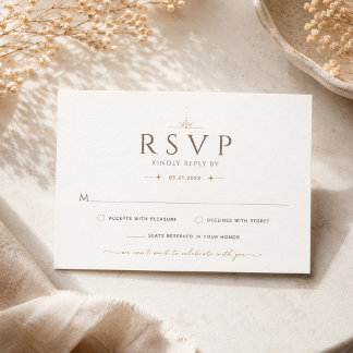 Champagne Beige Editorial Wedding RSVP Card