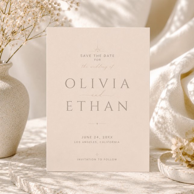 Champagne Beige Modern Editorial Wedding Save The Date (Creator Uploaded)