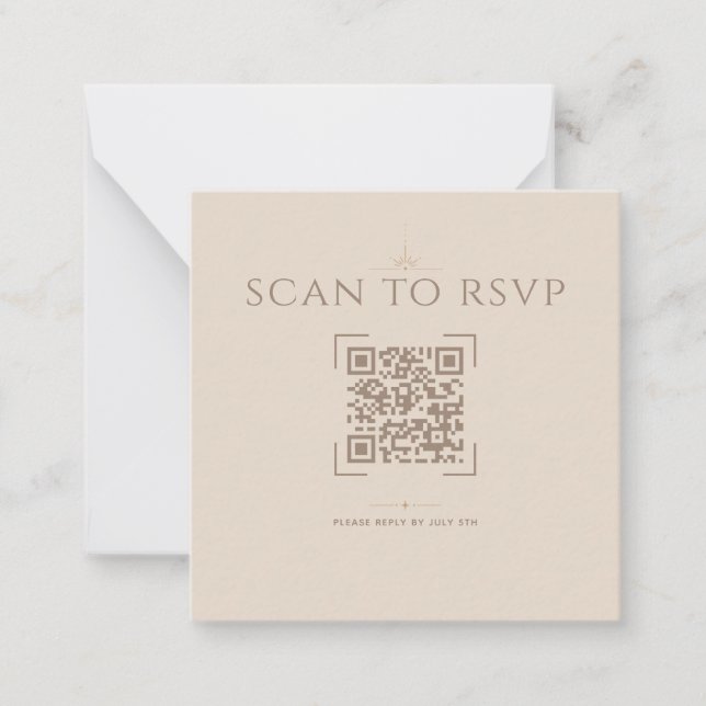 Champagne Beige Modern QR Code Online RSVP Card (Front)