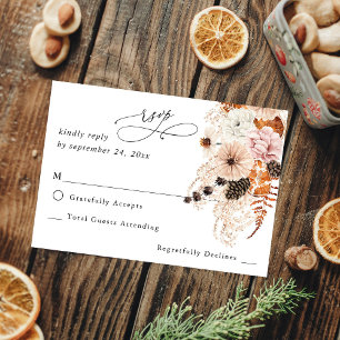 Champagne Beige &Orange Rustic Floral no Meal RSVP Card