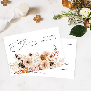 Champagne Beige & Orange Rustic Floral w Meal RSVP Card