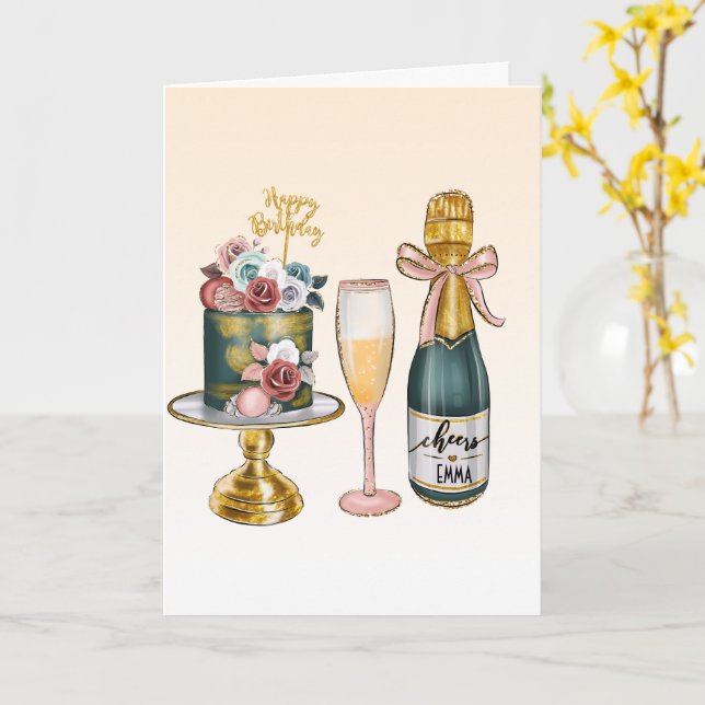Champagne | Birthday Cake Card (Yellow Flower)