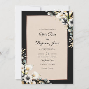 Champagne Black Anemone Wedding Invitation