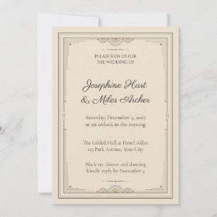 Champagne Black Deco Bracket Wedding Invitation