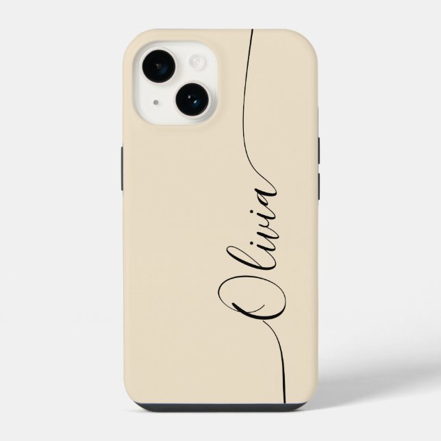 Champagne Black Elegant Calligraphy Script Name iPhone Case (Back)