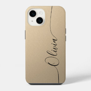 Champagne Black Elegant Calligraphy Script Name iPhone 14 Case