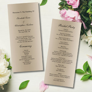 Champagne Black Script Wedding Program Card