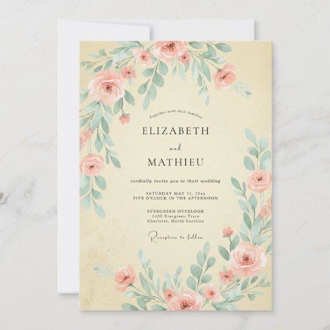 Champagne Blush Foliage Eucalyptus Wedding Invitation (Front)