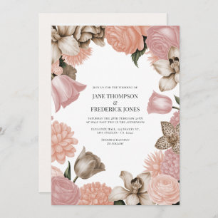 Champagne Blush, Oyster Pink & Latte Beige Wedding Invitation