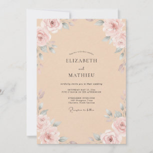 Champagne Blush Petal Wedding Invitation