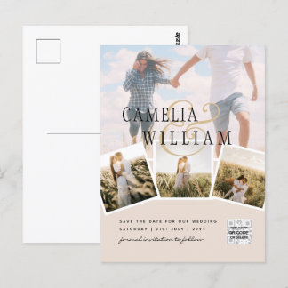 Champagne Blush PHOTO Save the Date QRcode Website Postcard