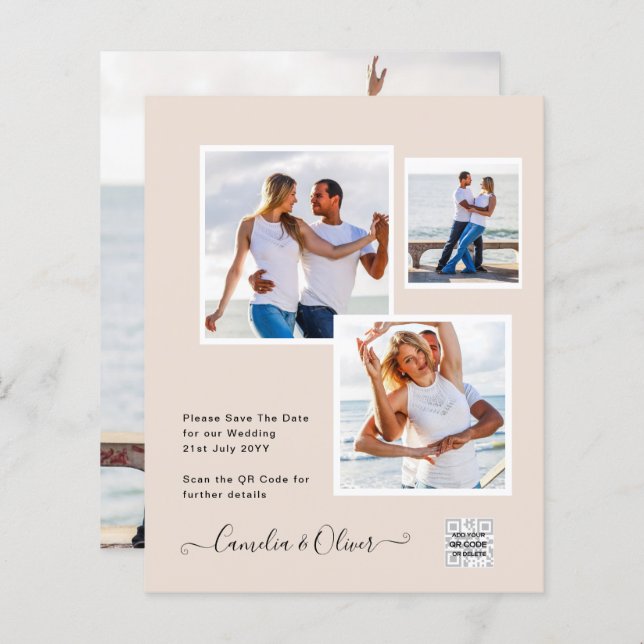 Champagne Blush PHOTO Wedding Invitation QR Code (Front/Back)