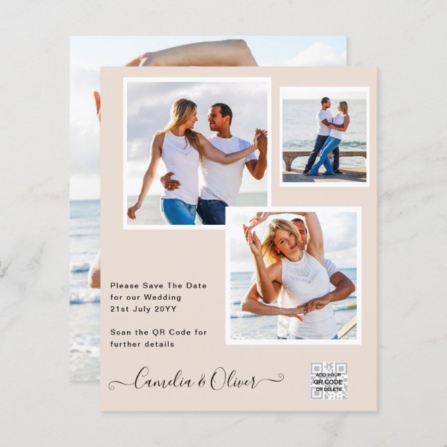 Champagne Blush PHOTO Wedding Invitation QR Code (Front/Back)