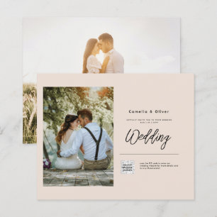 Champagne Blush PHOTO Wedding Invitation QR Code