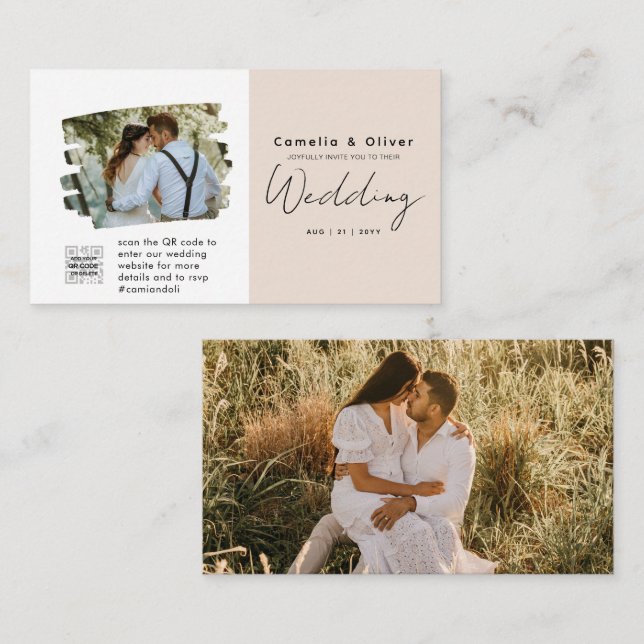Champagne Blush PHOTO Wedding Invitation QR Code (Front/Back)