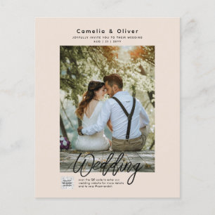 Champagne Blush PHOTO Wedding Invitation QR Code Flyer