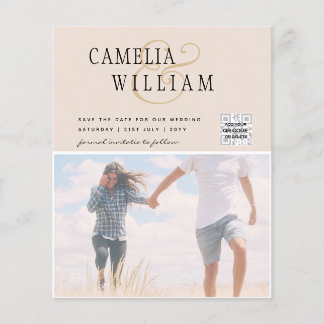 Champagne Blush PHOTO Wedding Invitation QR Code Flyer (Front)