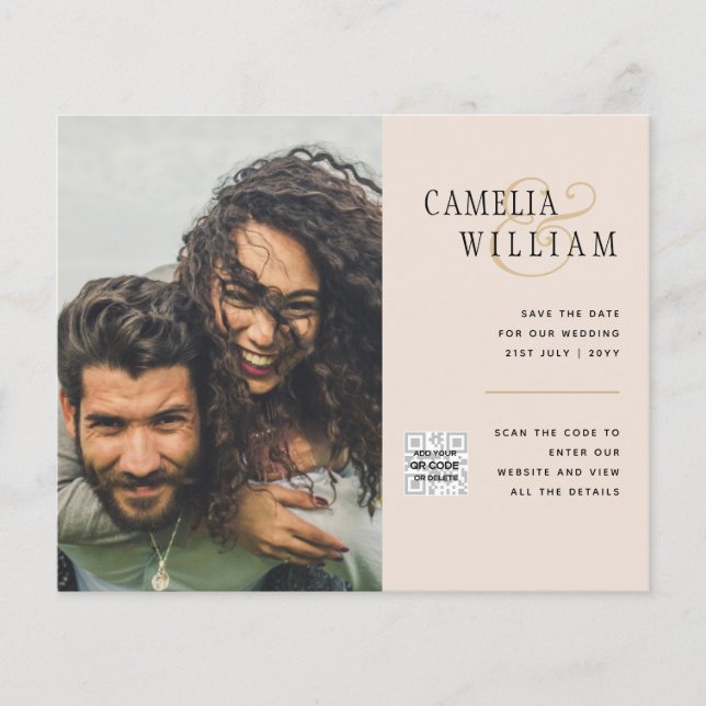 Champagne Blush PHOTO Wedding Invitation QR Code Flyer (Front)