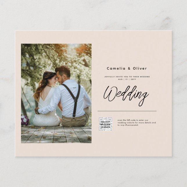 Champagne Blush PHOTO Wedding Invitation QR Code Flyer (Front)