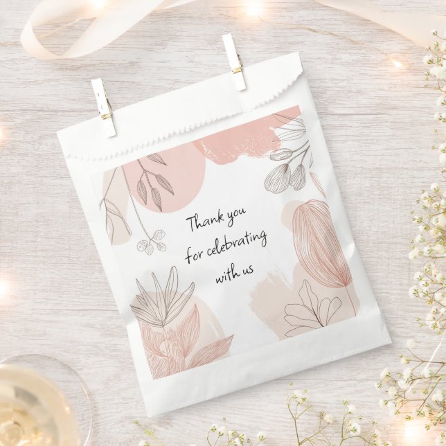 Champagne Blush Pink - Hand Drawn Floral Favour Ba Favour Bags (Clipped)