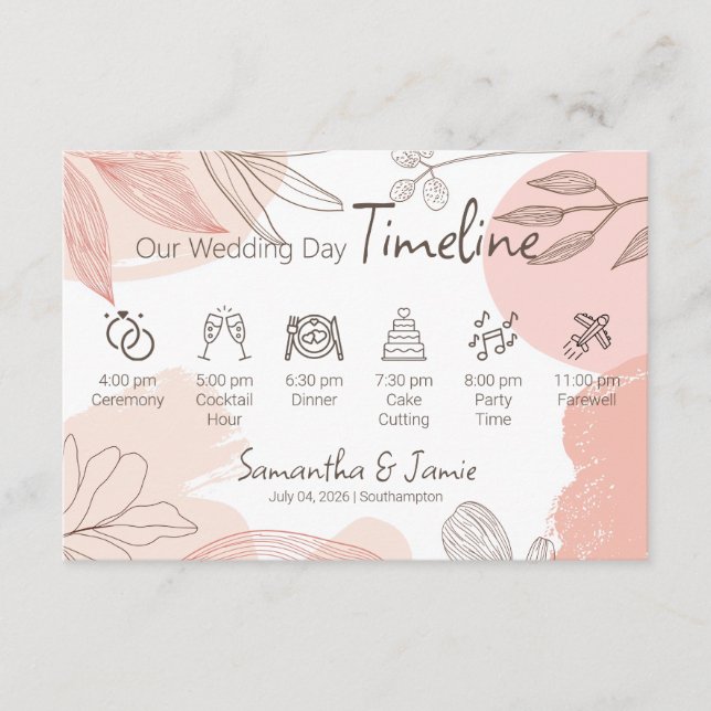 Champagne Blush Pink - Hand Drawn Floral Timeline Enclosure Card (Front)