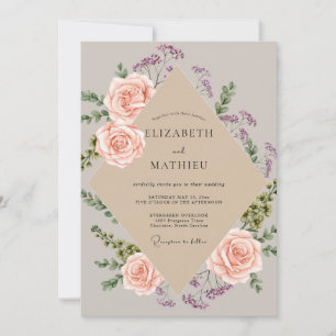Champagne Blush Rose Wedding Invitation