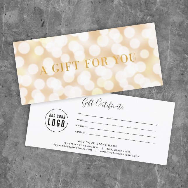 Champagne Bokeh Lights Faux Gold Gift Certificate (Creator Uploaded)