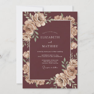 Champagne Bordeaux Petal Wedding Invitation