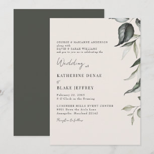 Champagne Botanical Foliage Wedding Invitation