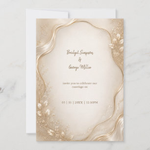 Champagne Botanical metallic Wave wedding Invitation