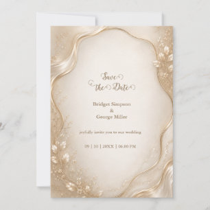 Champagne Botanical metallic Wave wedding Invitation