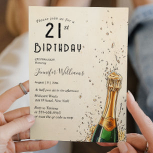 Champagne bottle and 21st birthday Party Invitation