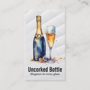 Champagne Bottle and Wine Glass Watercolor Style Business Card