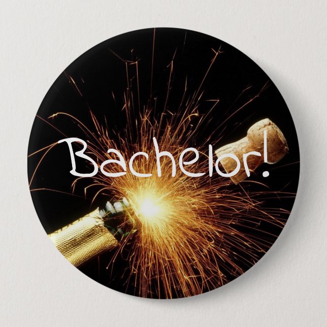 champagne bottle bachelor party 10 cm round badge (Front)