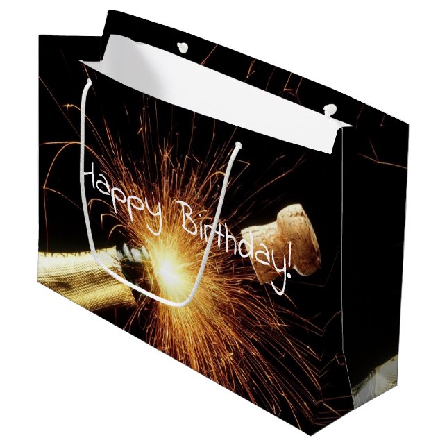 champagne bottle birthday large gift bag (Front Angled)