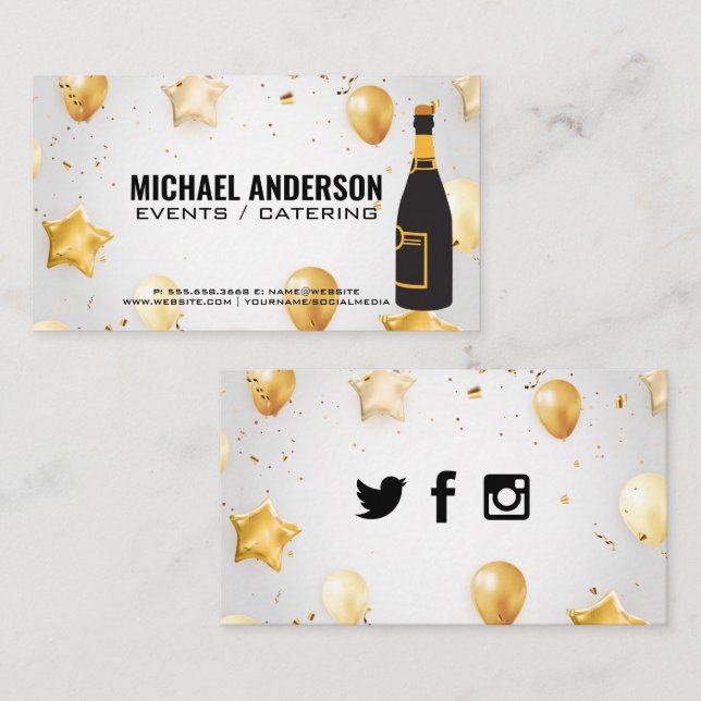 Champagne Bottle / Confetti and Balloons Business Card (Front/Back)