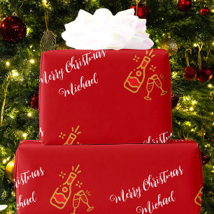 Champagne Bottle Glass Custom Text Personalized Wrapping Paper