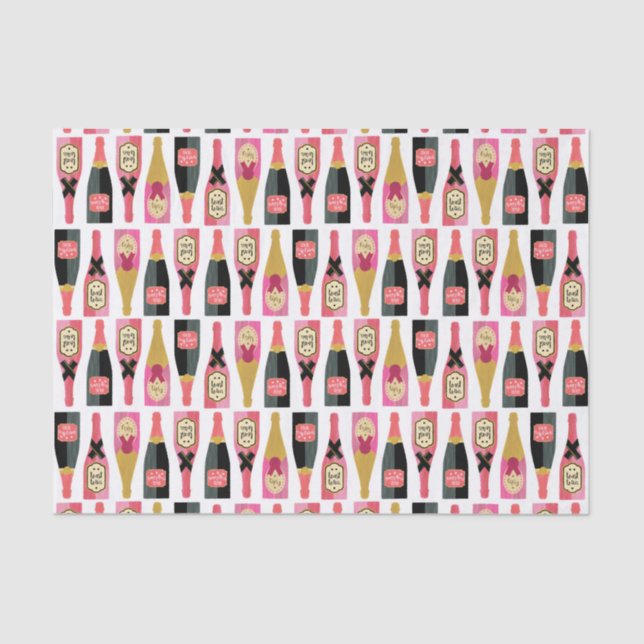Champagne Bottle Illustration Brush Strokes Tissue Paper (Front)