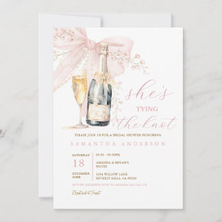 Champagne Bottle & Pink Bow She’s Tying the Knot Invitation
