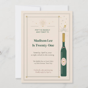 Champagne Bottle Pop 21st Birthday Invitation